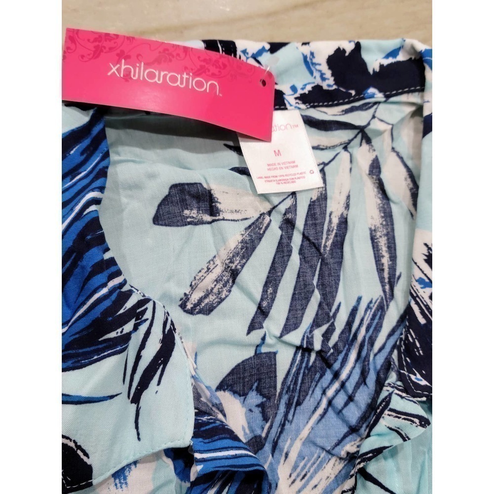 XHILARATION Blue Floral Button Up Dress Medium - Picture 4 of 7